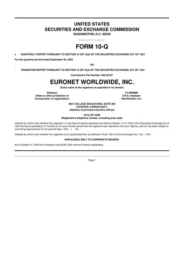 Thumbnail Euronet Worldwide
 10-Q Quarterly Report FY 