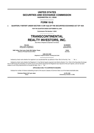 Thumbnail Transcontinental Realty Investors 10-Q Quarterly Report FY 