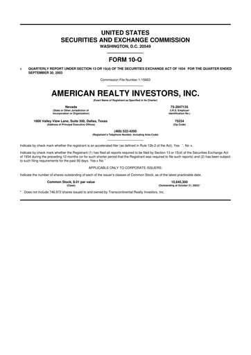 Thumbnail American Realty Investors 10-Q Quarterly Report FY 