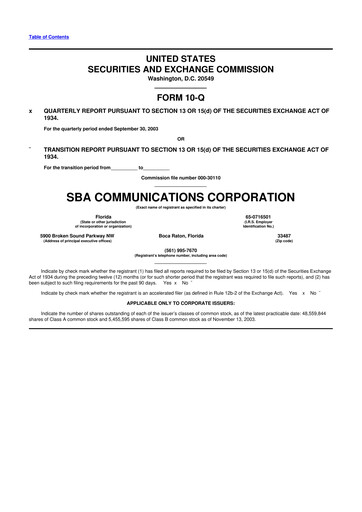 Miniature SBA Communications 10-Q Rapport trimestriel  