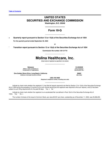 Thumbnail Molina Healthcare
 10-Q Quarterly Report FY 