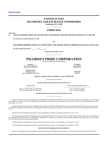 Thumbnail Pilgrim's Pride
 10-K Annual Report 