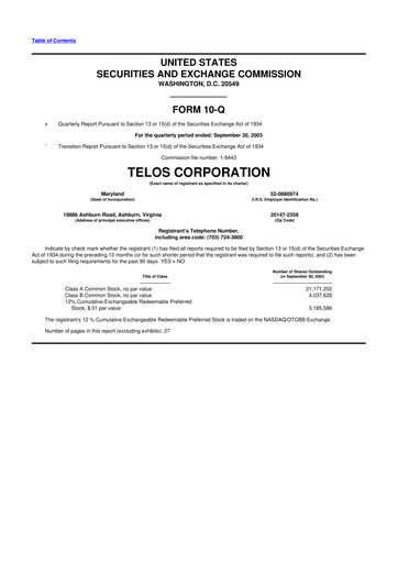 Thumbnail Telos 10-Q Quarterly Report FY 