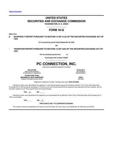 Miniature PC Connection
 10-Q Rapport trimestriel  