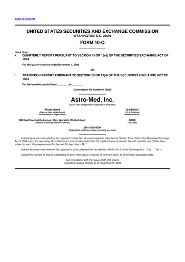 Miniature AstroNova, Inc. 10-Q Rapport trimestriel  