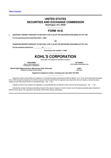 Thumbnail Kohl's
 10-Q Quarterly Report FY 