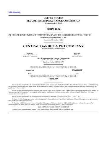 Miniature Central Garden & Pet 10-K Rapport annuel 