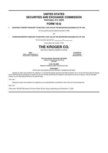 Miniature Kroger 10-Q Rapport trimestriel  