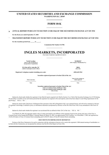 Thumbnail Ingles Markets 10-K Annual Report 