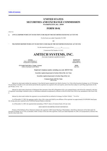 Thumbnail Amtech Systems 10-K Annual Report 