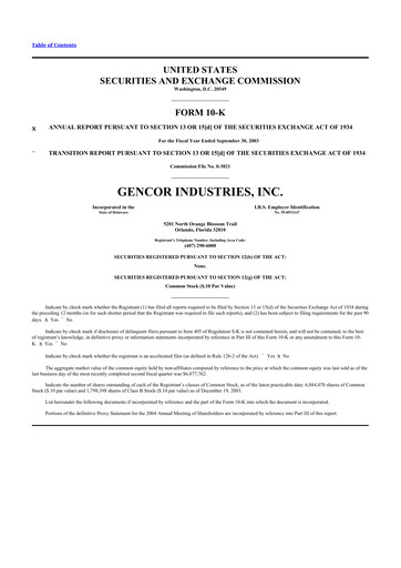 Miniature Gencor Industries
 10-K Rapport annuel 