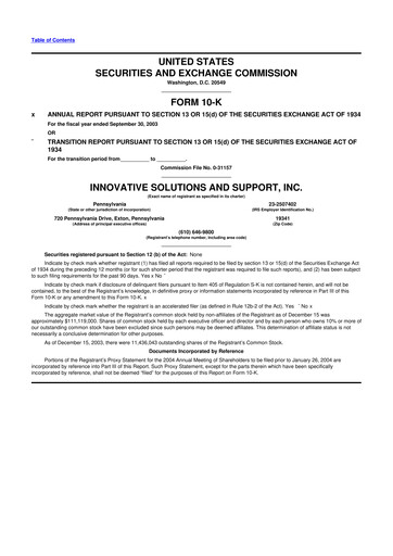 Thumbnail Innovative Solutions and Support 10-K Annual Report 