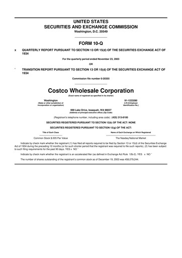 Miniature Costco 10-Q Rapport trimestriel  