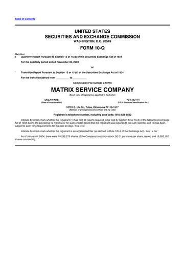 Thumbnail Matrix Service Company 10-Q Quarterly Report FY 