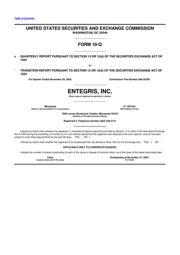 Miniature Entegris 10-Q Rapport trimestriel  