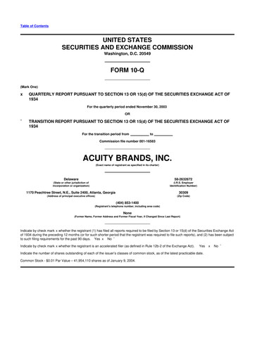 Thumbnail Acuity Brands
 10-Q Quarterly Report FY 