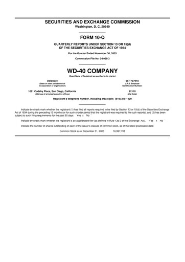 Thumbnail WD-40 Company
 10-Q Quarterly Report FY 