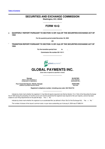 Thumbnail Global Payments 10-Q Quarterly Report FY 
