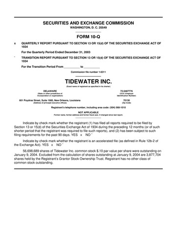 Thumbnail Tidewater 10-Q Quarterly Report FY 