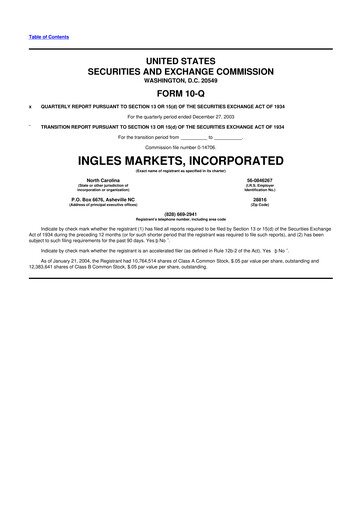 Thumbnail Ingles Markets 10-Q Quarterly Report FY 