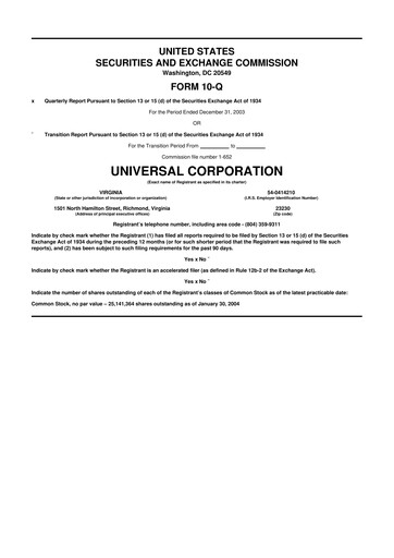 Thumbnail Universal Corporation
 10-Q Quarterly Report FY 
