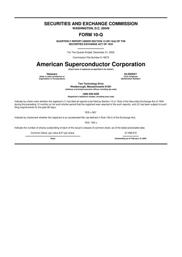 Vorschaubild American Superconductor Corporation 10-Q Quartalsbericht  