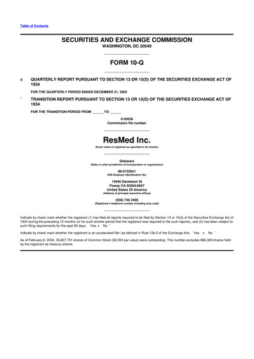 Miniature ResMed 10-Q Rapport trimestriel  