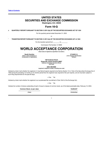 Thumbnail World Acceptance Corporation 10-Q Quarterly Report FY 