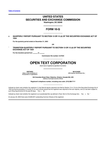 Thumbnail OpenText 10-Q Quarterly Report FY 