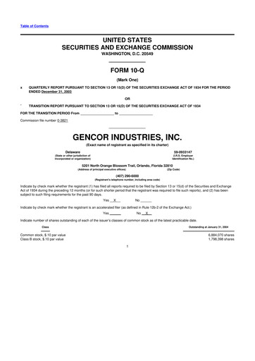 Miniature Gencor Industries
 10-Q Rapport trimestriel  