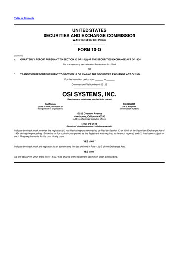 Thumbnail OSI Systems
 10-Q Quarterly Report FY 