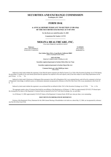 Thumbnail Molina Healthcare
 10-K Annual Report 