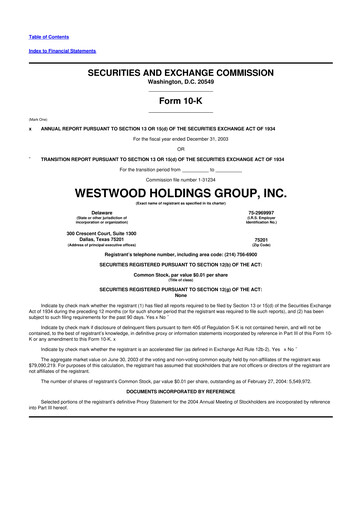 Thumbnail Westwood Holdings Group 10-K Annual Report 