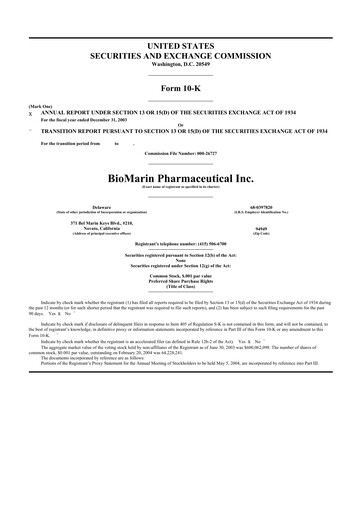 Thumbnail BioMarin Pharmaceutical 10-K Annual Report 