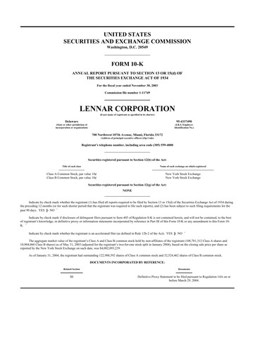 Miniature Lennar 10-K Rapport annuel 