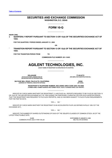 Vorschaubild Agilent Technologies 10-Q Quartalsbericht  