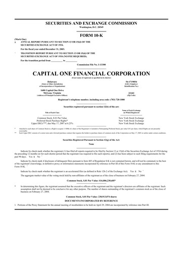 Miniature Capital One 10-K Rapport annuel 