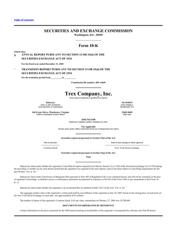 Thumbnail Trex 10-K Annual Report 