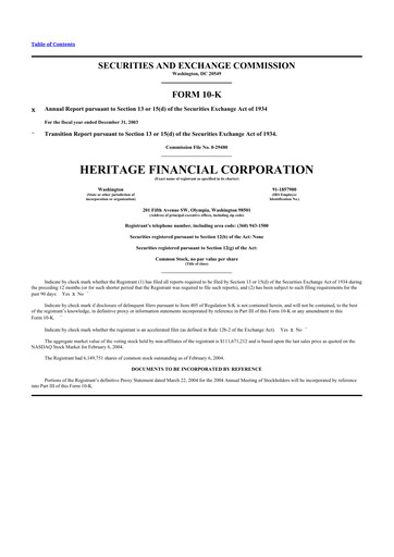 Thumbnail Heritage Financial 10-K Annual Report 