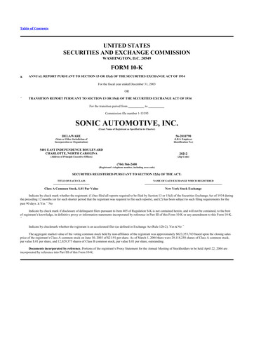 Thumbnail Sonic Automotive
 10-K Annual Report 