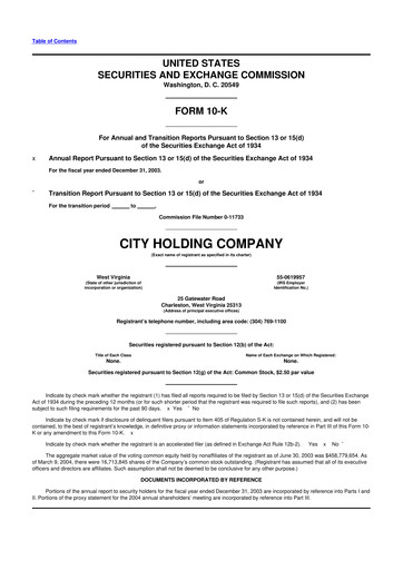 Thumbnail City Holding Company 10-K Annual Report 