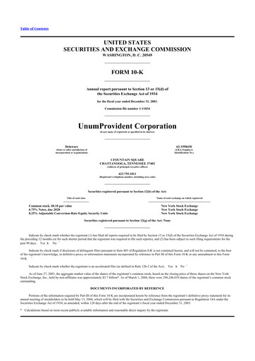 Thumbnail Unum 10-K Annual Report 