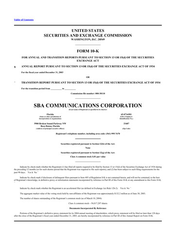 Miniature SBA Communications 10-K Rapport annuel 