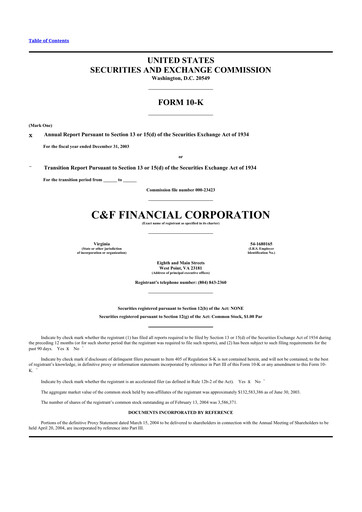 Thumbnail C&F Financial Corporation

 10-K Annual Report 
