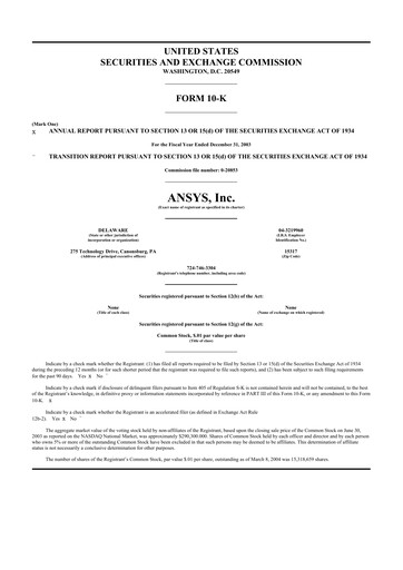 Thumbnail Ansys 10-K Annual Report 