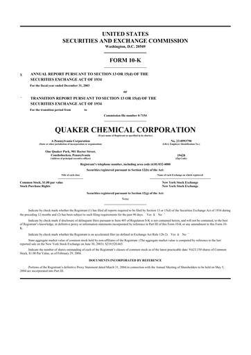 Thumbnail Quaker Houghton 10-K Annual Report 
