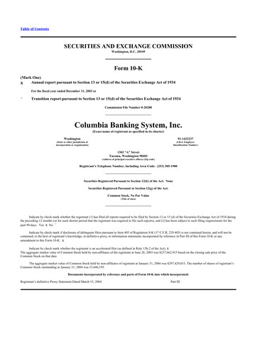 Thumbnail Columbia Banking System 10-K Annual Report 