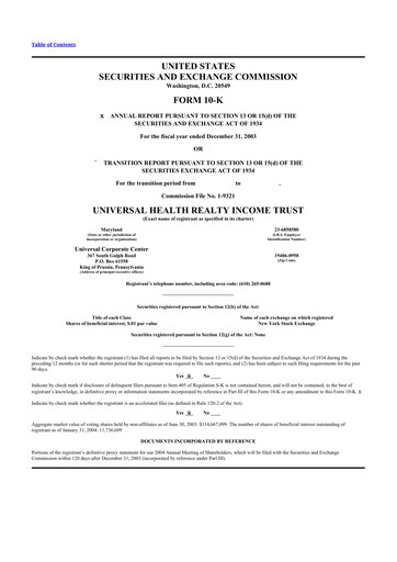 Thumbnail Universal Health Realty Income Trust 10-K Annual Report 