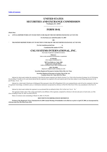 Miniature CSG International
 10-K Rapport annuel 