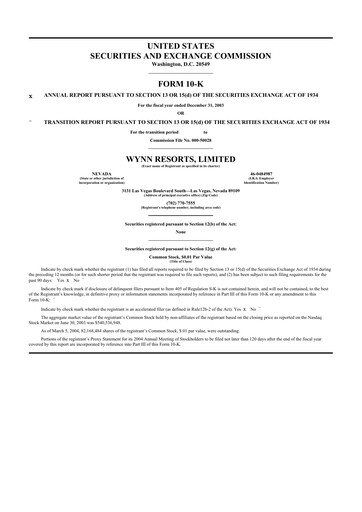 Thumbnail Wynn Resorts
 10-K Annual Report 